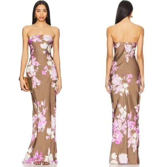 ROCOCO SAND Maxi Strapless Dress in Brown Pink - Picture 1 of 11
